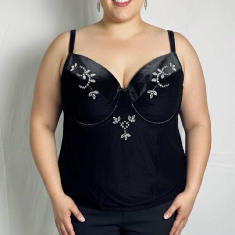 Torrid 4 Black Velvet Gem Sequin Underwire Corset Bustier